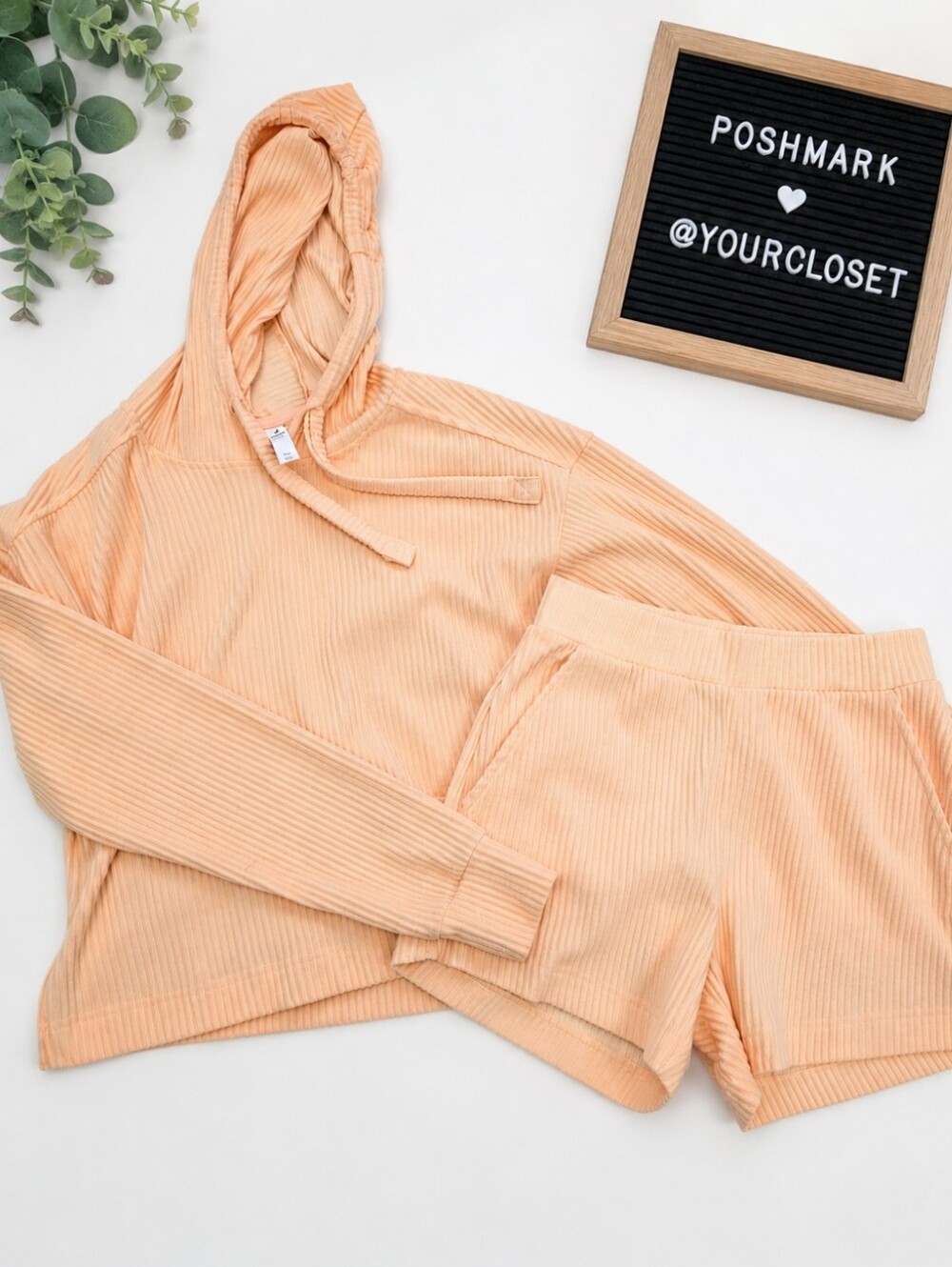 Glyder Peach Ribbed Hoodie & Shorts Lounge Set